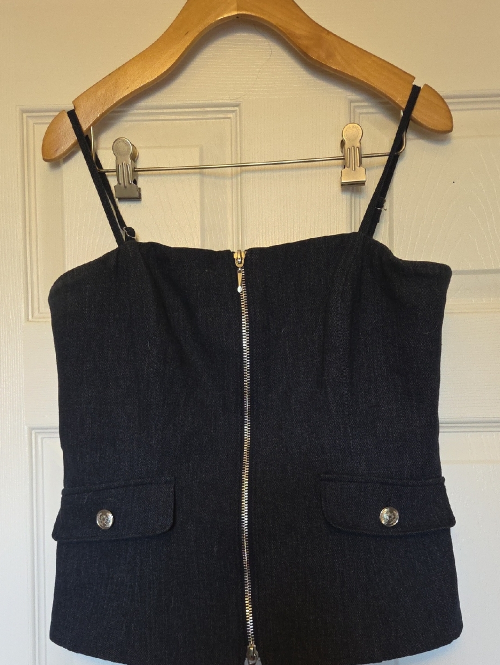 White House Black Market Denim Style Zip-Front Bustier Top, Size 6